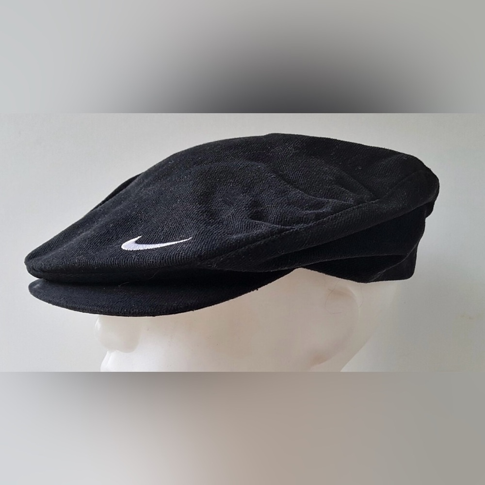 VTG NIKE Cabbie Newsboy Black Cotton Hat, button down golf visor